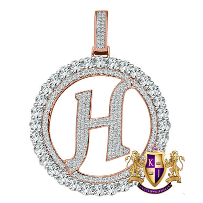 Big XL 3'' Solitaire Real Sterling Silver Gold Finish Simulated Diamond Initial Letter Alphabet "H" Pendent Charm Medallion