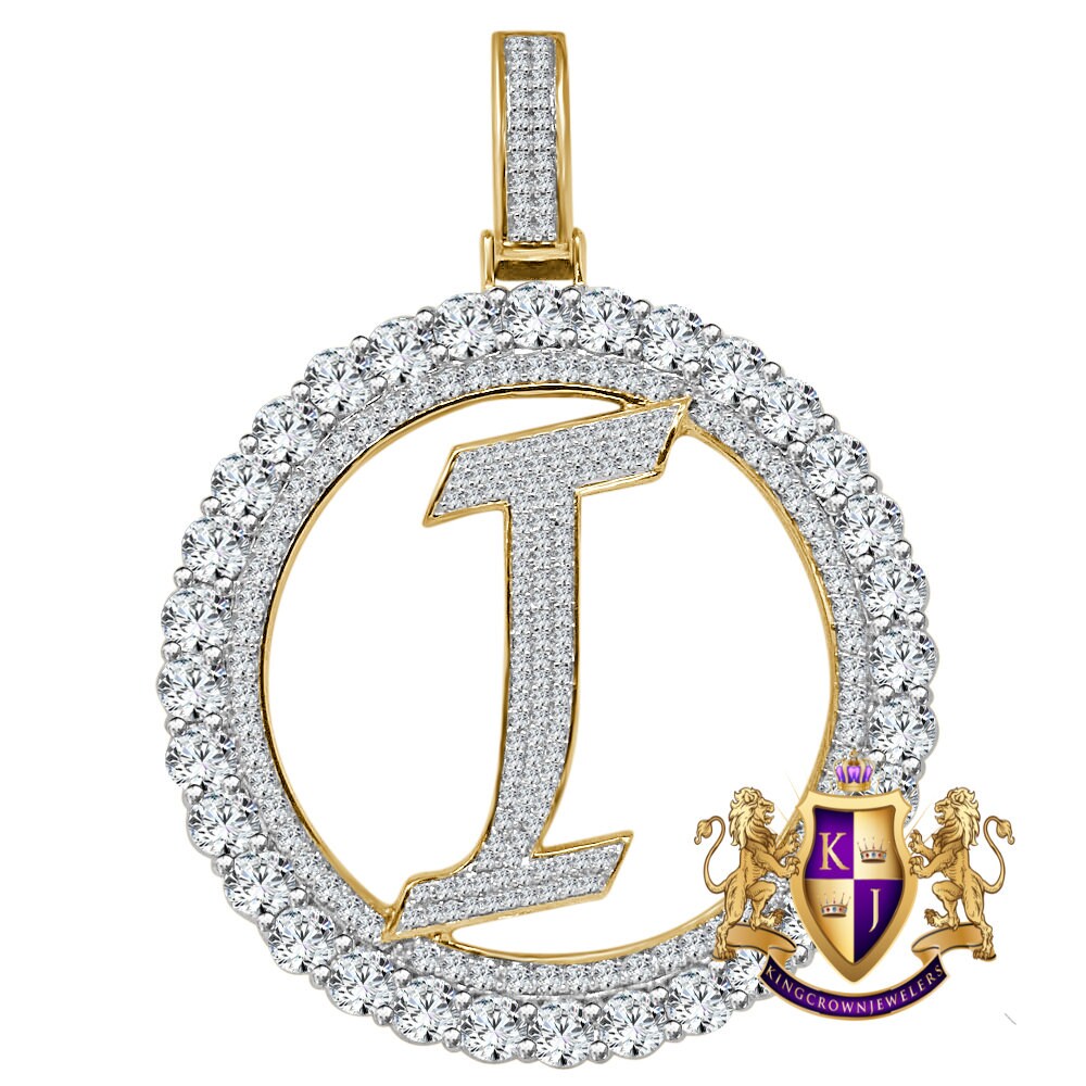 Big XL 3'' Solitaire Real Sterling Silver Gold Finish Simulated Diamond Initial Letter Alphabet "I" Pendent Charm Medallion