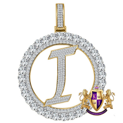 Big XL 3'' Solitaire Real Sterling Silver Gold Finish Simulated Diamond Initial Letter Alphabet "I" Pendent Charm Medallion