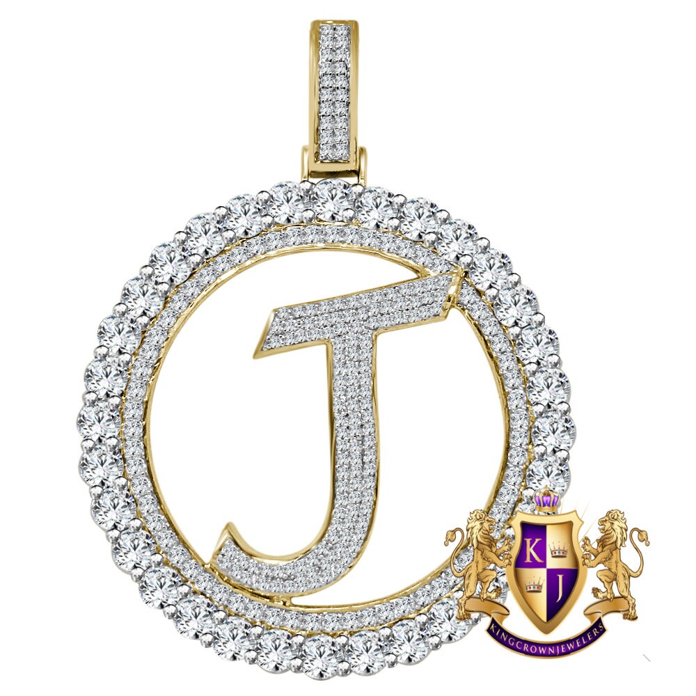 Big XL 3'' Solitaire Real Sterling Silver Gold Finish Simulated Diamond Initial Letter Alphabet "J" Pendent Charm Medallion