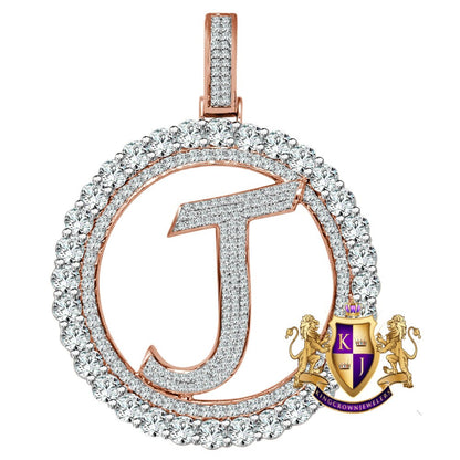 Big XL 3'' Solitaire Real Sterling Silver Gold Finish Simulated Diamond Initial Letter Alphabet "J" Pendent Charm Medallion