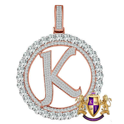 Big XL 3'' Solitaire Real Sterling Silver Gold Finish Simulated Diamond Initial Letter Alphabet "K" Pendent Charm Medallion