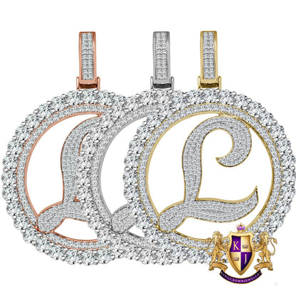 Big XL 3'' Solitaire Real Sterling Silver Gold Finish Simulated Diamond Initial Letter Alphabet "L" Pendent Charm Medallion