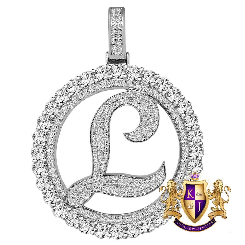 Big XL 3'' Solitaire Real Sterling Silver Gold Finish Simulated Diamond Initial Letter Alphabet "L" Pendent Charm Medallion