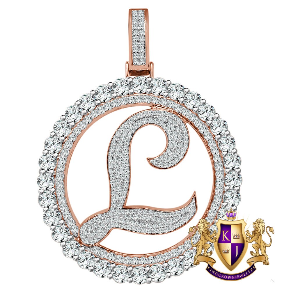 Big XL 3'' Solitaire Real Sterling Silver Gold Finish Simulated Diamond Initial Letter Alphabet "L" Pendent Charm Medallion