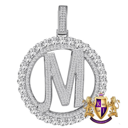Big XL 3'' Solitaire Real Sterling Silver Gold Finish Simulated Diamond Initial Letter Alphabet "M" Pendent Charm Medallion