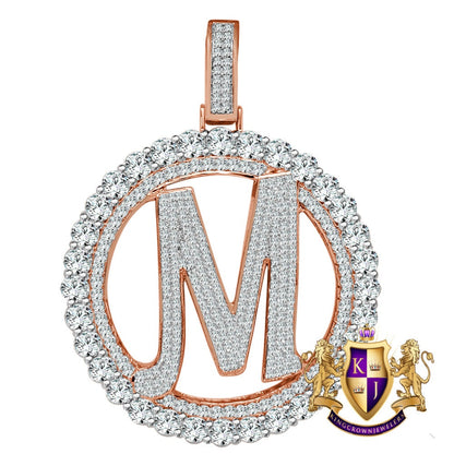 Big XL 3'' Solitaire Real Sterling Silver Gold Finish Simulated Diamond Initial Letter Alphabet "M" Pendent Charm Medallion