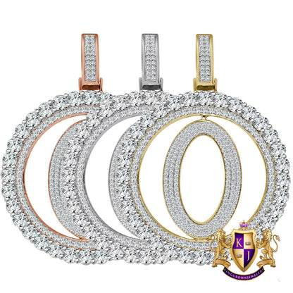 Big XL 3'' Solitaire Real Sterling Silver Gold Finish Simulated Diamond Initial Letter Alphabet "O" Pendent Charm Medallion