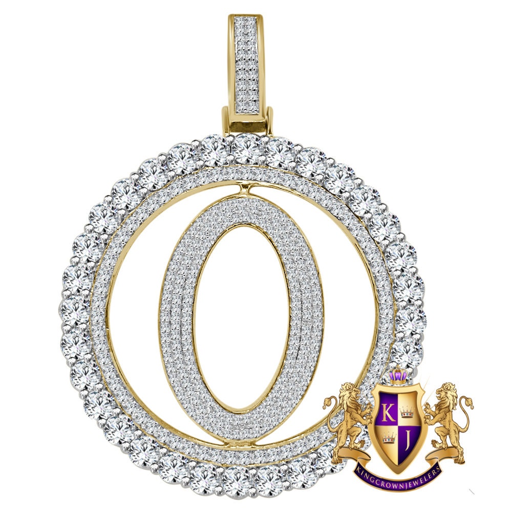 Big XL 3'' Solitaire Real Sterling Silver Gold Finish Simulated Diamond Initial Letter Alphabet "O" Pendent Charm Medallion
