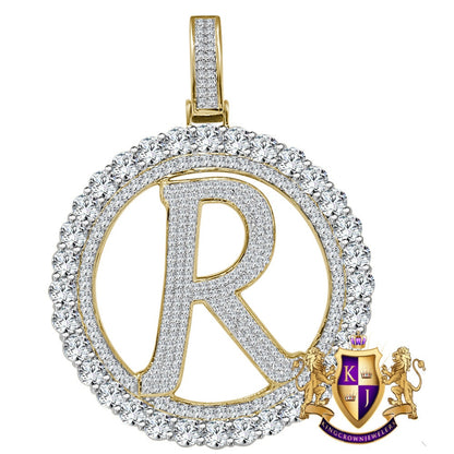 Big XL 3'' Solitaire Real Sterling Silver Gold Finish Simulated Diamond Initial Letter Alphabet "Q" Pendent Charm Medallion