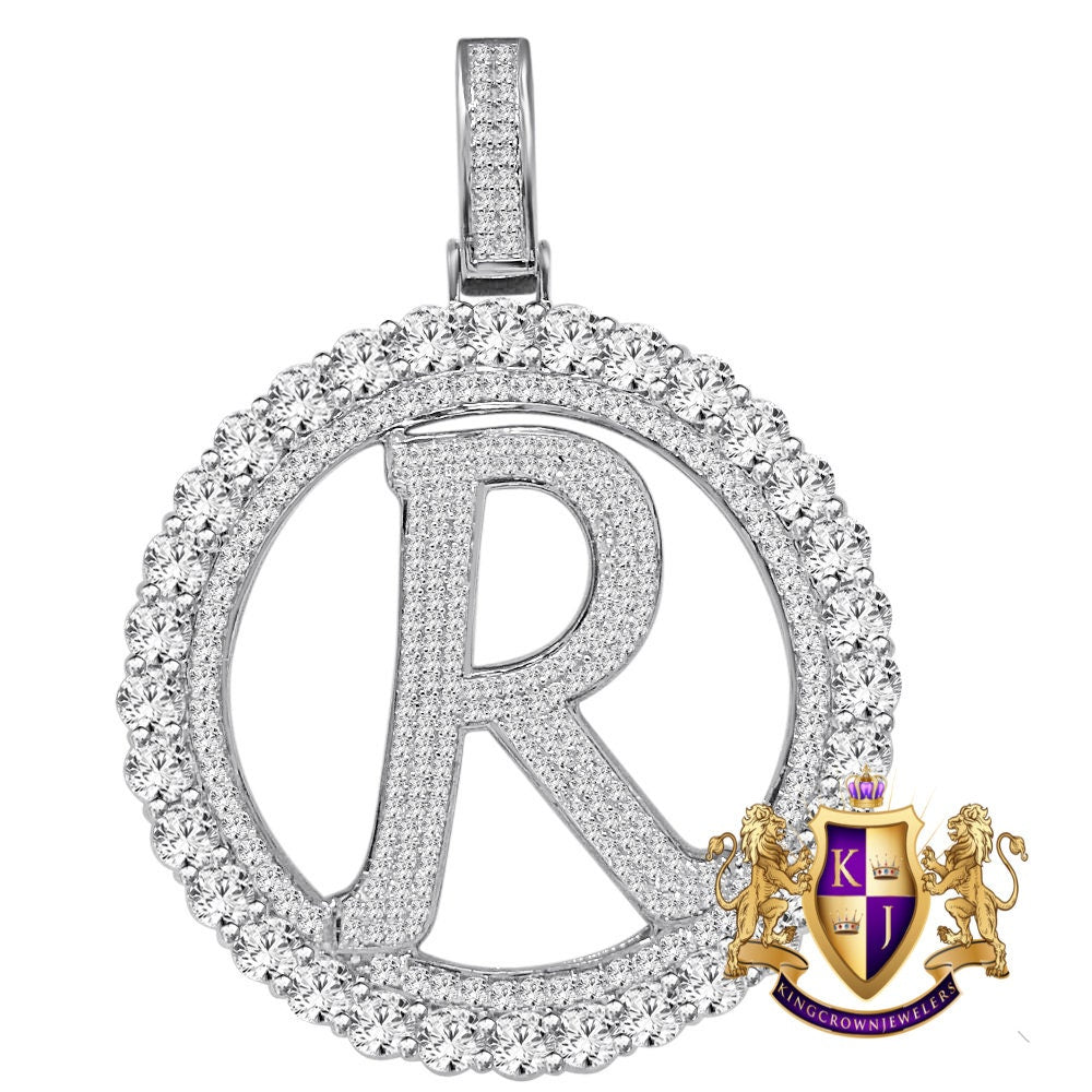 Big XL 3'' Solitaire Real Sterling Silver Gold Finish Simulated Diamond Initial Letter Alphabet "Q" Pendent Charm Medallion