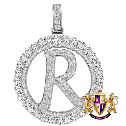 Big XL 3'' Solitaire Real Sterling Silver Gold Finish Simulated Diamond Initial Letter Alphabet "Q" Pendent Charm Medallion