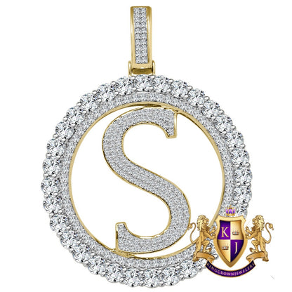 Big XL 3'' Solitaire Real Sterling Silver Gold Finish Simulated Diamond Initial Letter Alphabet "S" Pendent Charm Medallion