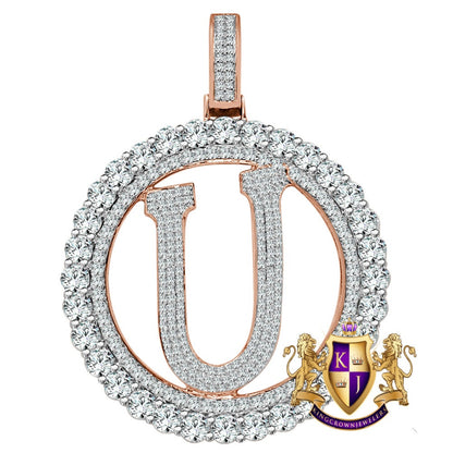 Big XL 3'' Solitaire Real Sterling Silver Gold Finish Simulated Diamond Initial Letter Alphabet "U" Pendent Charm Medallion