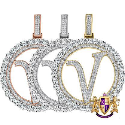 Big XL 3'' Solitaire Real Sterling Silver Gold Finish Simulated Diamond Initial Letter Alphabet "V" Pendent Charm Medallion