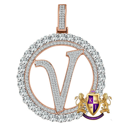 Big XL 3'' Solitaire Real Sterling Silver Gold Finish Simulated Diamond Initial Letter Alphabet "V" Pendent Charm Medallion
