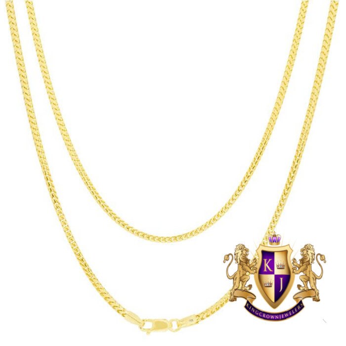 Real Yellow Gold Italian Sterling Sterling Silver 2.5mm Unisex Franco Chain Neckless 24''~26''
