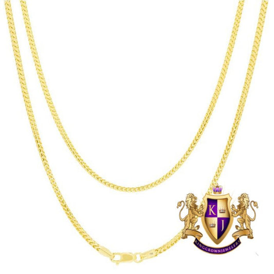 Real Yellow Gold Italian Sterling Sterling Silver 2.5mm Unisex Franco Chain Neckless 24''~26''