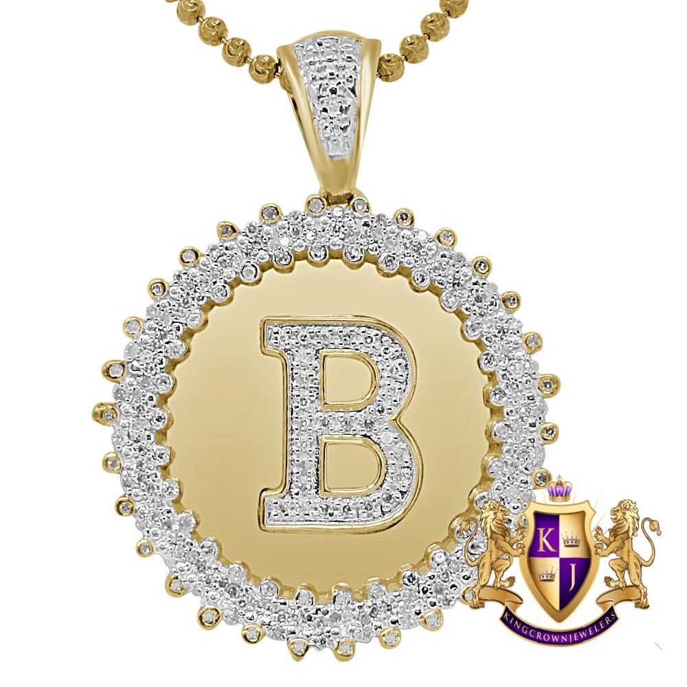 Real Genuine Authentic Diamond 0.85 Cwt. Initial Letter Alphabet "B" Round Flower Pendent Charm Chain Set 1.65''