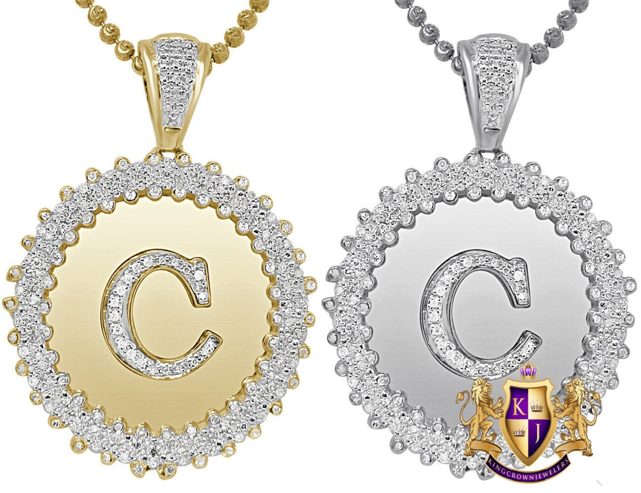 Real Genuine Authentic Diamond 0.85 Cwt. Initial Letter Alphabet "C" Round Flower Pendent Charm Chain Set 1.65''