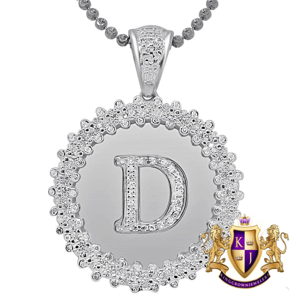 Real Genuine Authentic Diamond 0.85 Cwt. Initial Letter Alphabet "D" Round Flower Pendent Charm Chain Set 1.65''