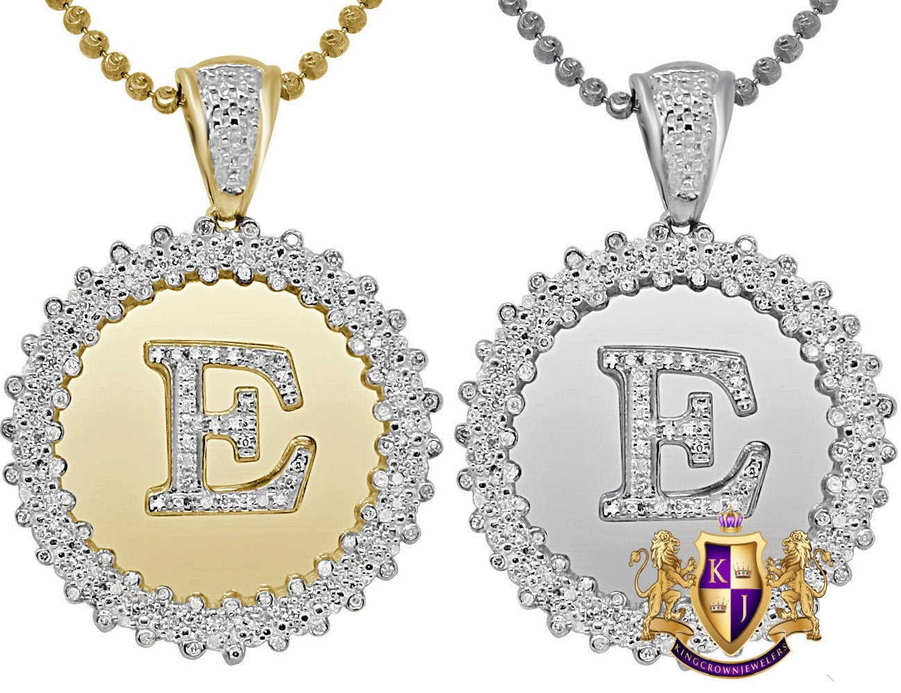 Real Genuine Authentic Diamond 0.85 Cwt. Initial Letter Alphabet "E" Round Flower Pendent Charm Chain Set 1.65''
