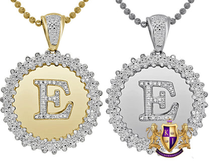 Real Genuine Authentic Diamond 0.85 Cwt. Initial Letter Alphabet "E" Round Flower Pendent Charm Chain Set 1.65''