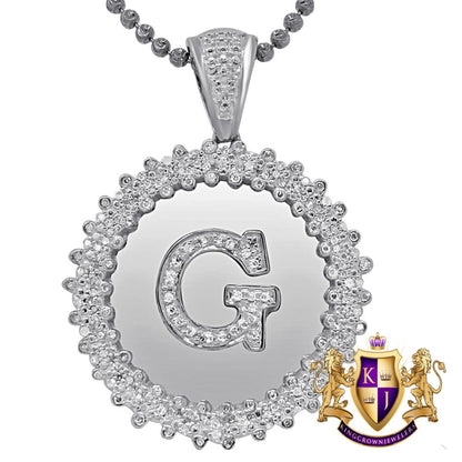 Real Genuine Authentic Diamond 0.85 Cwt. Initial Letter Alphabet "G" Round Flower Pendent Charm Chain Set 1.65''