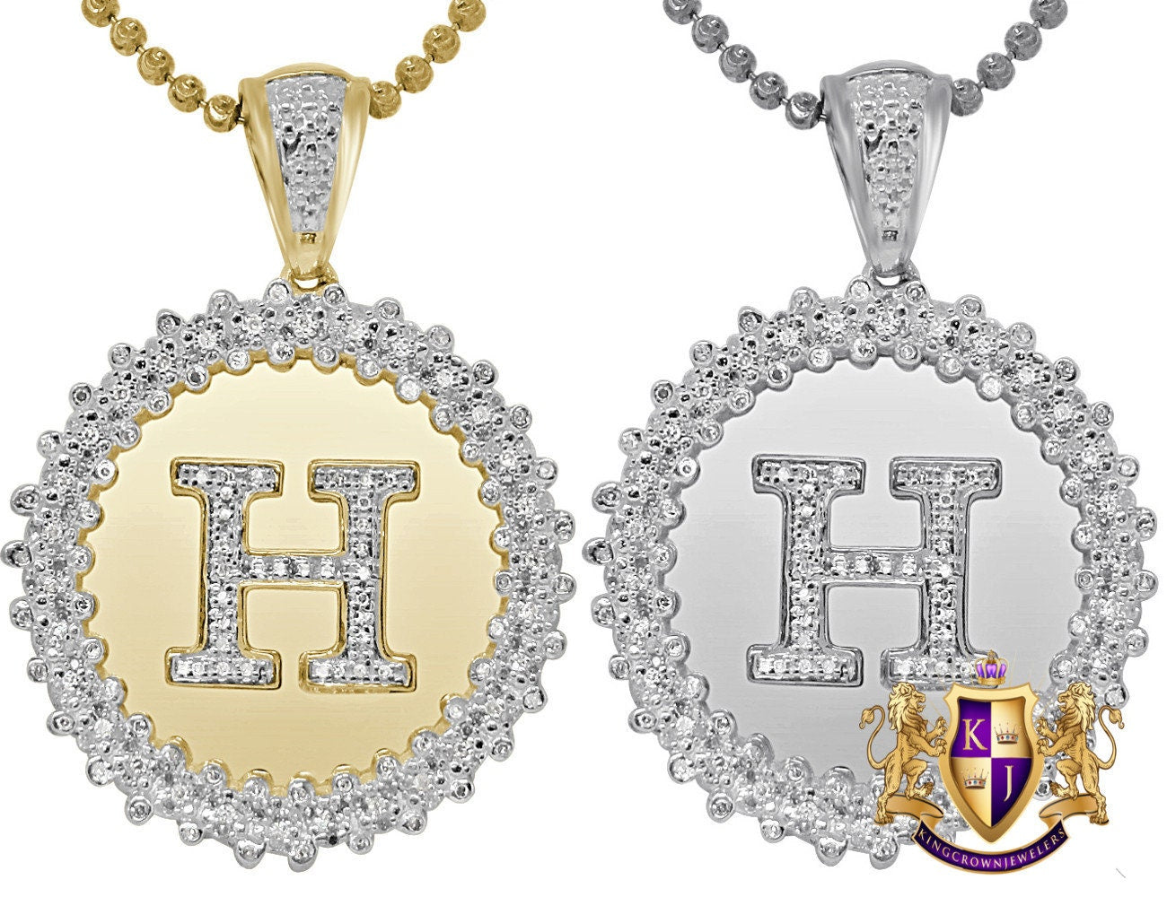 Real Genuine Authentic Diamond 0.85 Cwt. Initial Letter Alphabet "H" Round Flower Pendent Charm Chain Set 1.65''