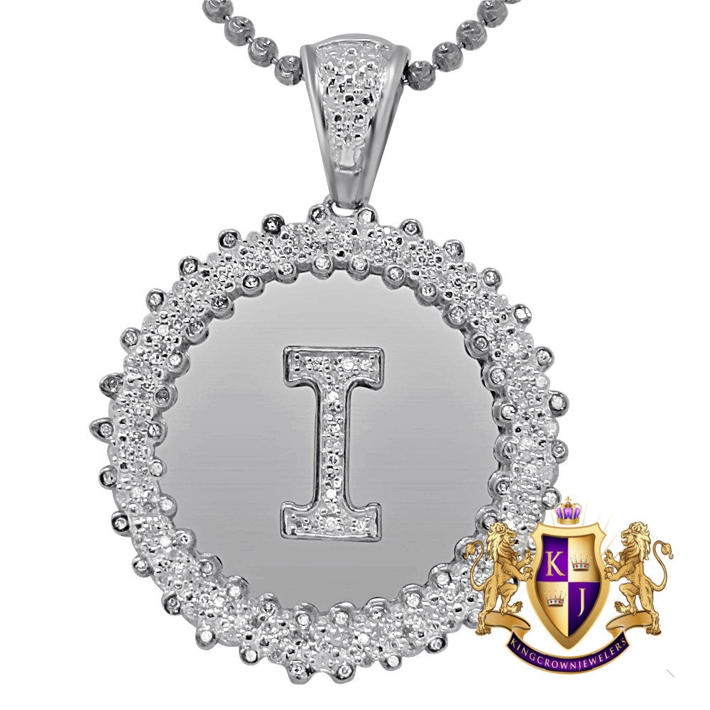 Real Genuine Authentic Diamond 0.85 Cwt. Initial Letter Alphabet "I" Round Flower Pendent Charm Chain Set 1.65''