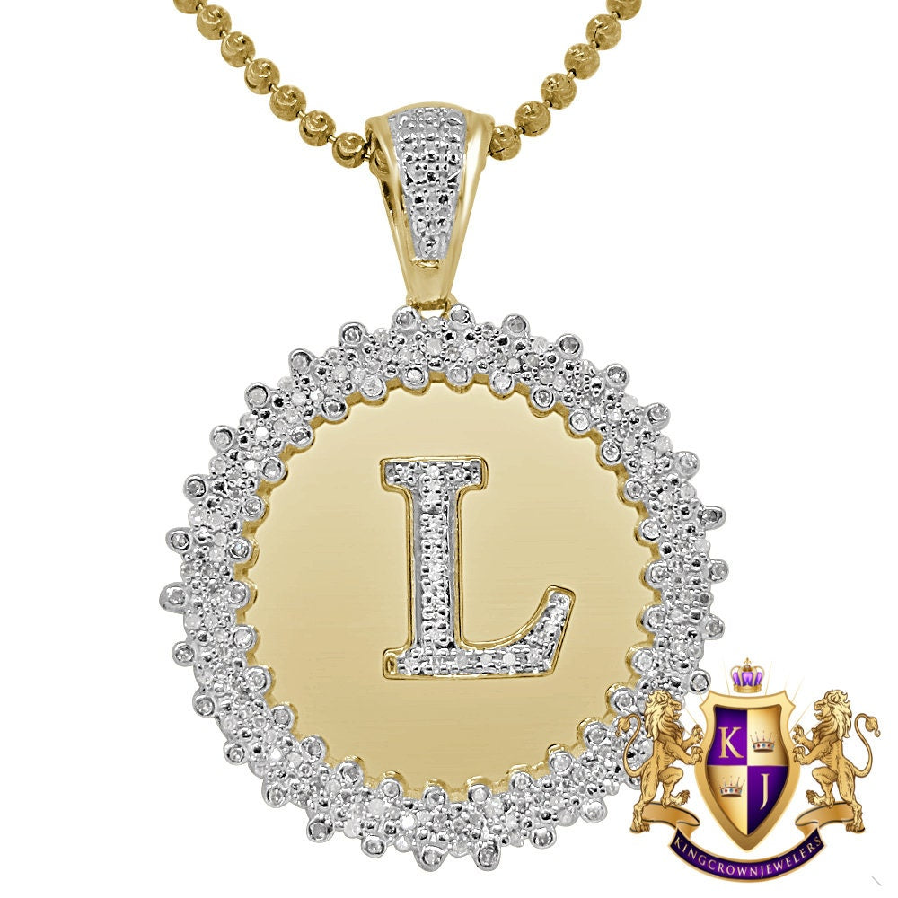 Real Genuine Authentic Diamond 0.85 Cwt. Initial Letter Alphabet "L" Round Flower Pendent Charm Chain Set 1.65''