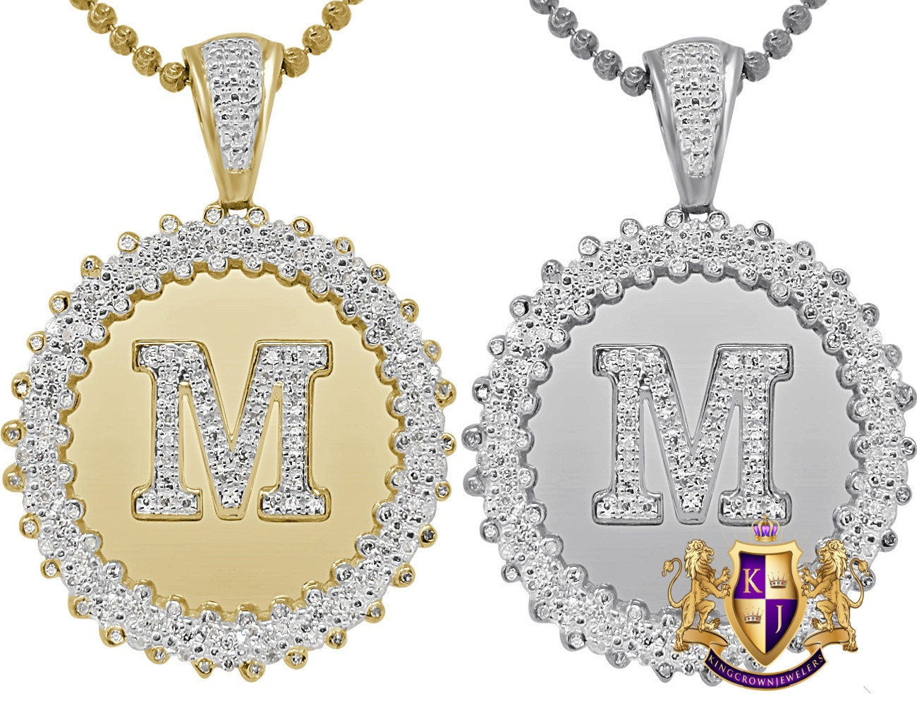Real Genuine Authentic Diamond 0.85 Cwt. Initial Letter Alphabet "M" Round Flower Pendent Charm Chain Set 1.65''