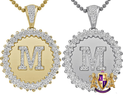 Real Genuine Authentic Diamond 0.85 Cwt. Initial Letter Alphabet "M" Round Flower Pendent Charm Chain Set 1.65''