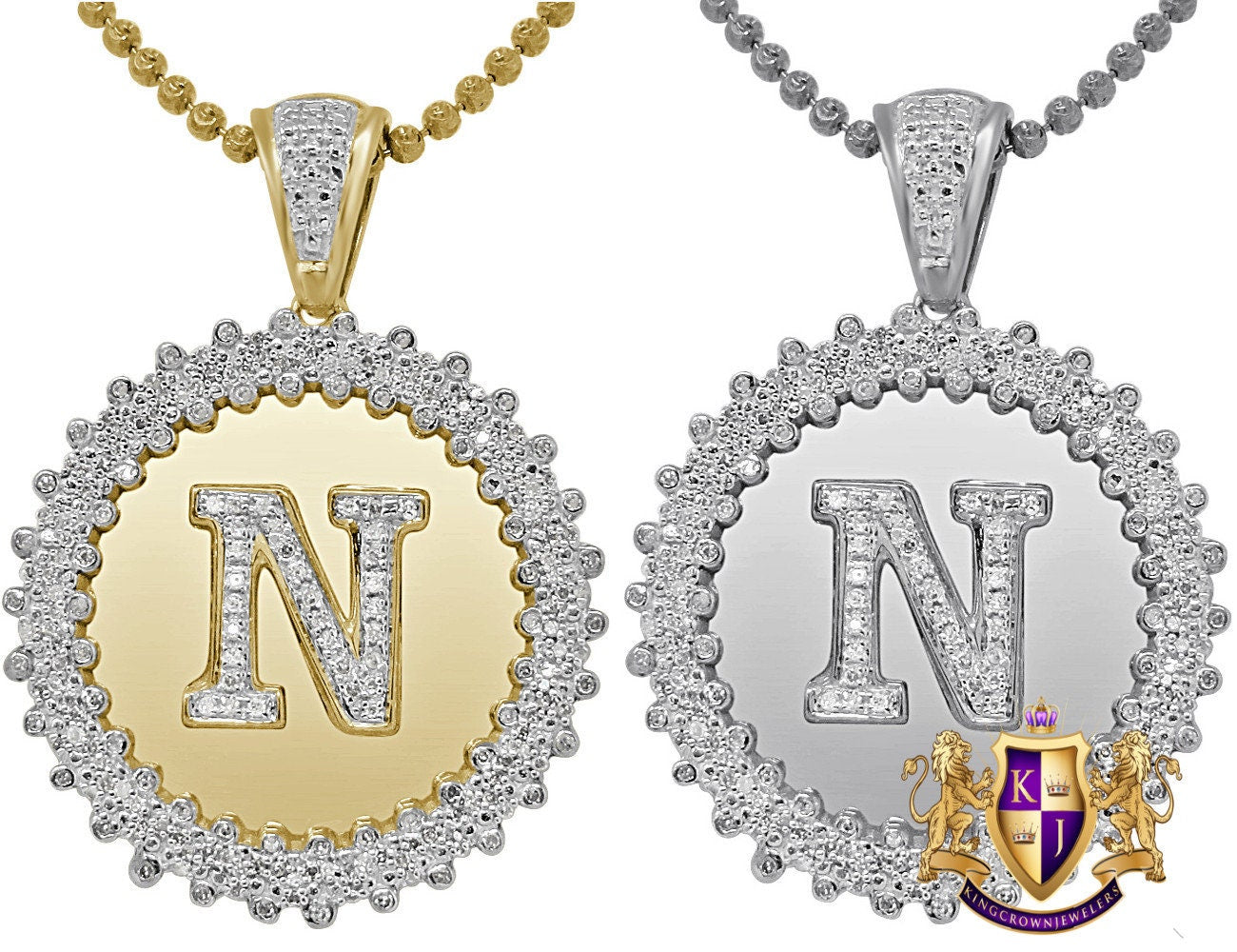 Real Genuine Authentic Diamond 0.85 Cwt. Initial Letter Alphabet "N" Round Flower Pendent Charm Chain Set 1.65''