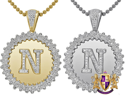 Real Genuine Authentic Diamond 0.85 Cwt. Initial Letter Alphabet "N" Round Flower Pendent Charm Chain Set 1.65''