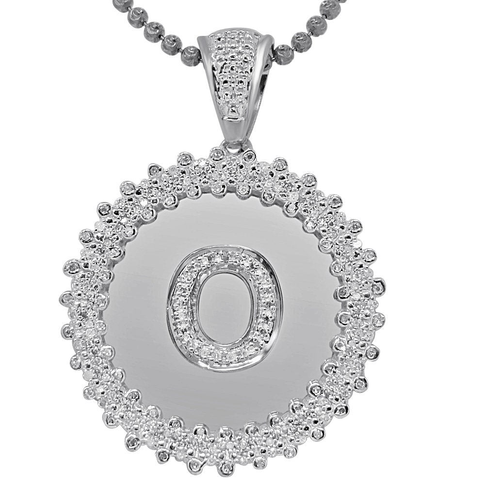 Real Genuine Authentic Diamond 0.85 Cwt. Initial Letter Alphabet "O" Round Flower Pendent Charm Chain Set 1.65''