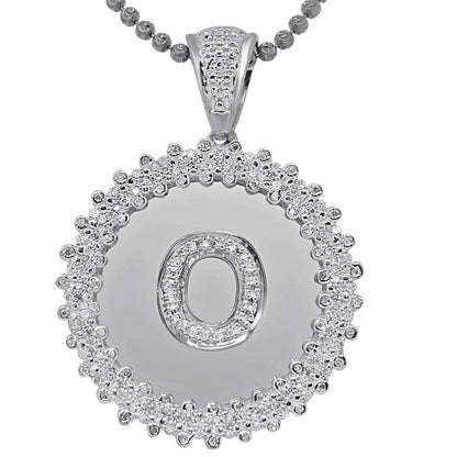 Real Genuine Authentic Diamond 0.85 Cwt. Initial Letter Alphabet "O" Round Flower Pendent Charm Chain Set 1.65''