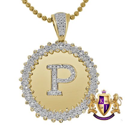 Real Genuine Authentic Diamond 0.85 Cwt. Initial Letter Alphabet "P" Round Flower Pendent Charm Chain Set 1.65''