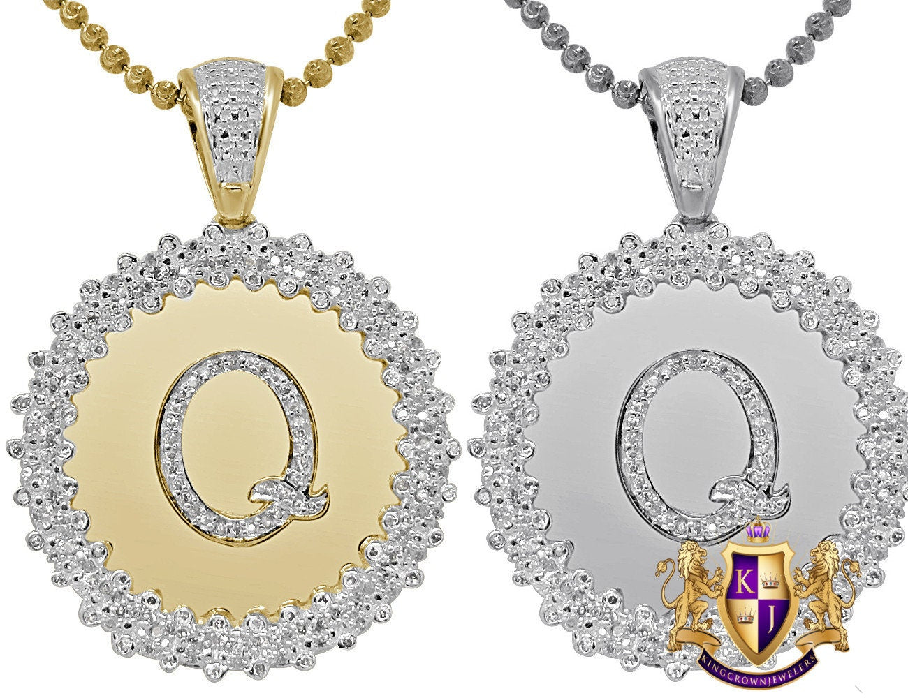 Real Genuine Authentic Diamond 0.85 Cwt. Initial Letter Alphabet "Q" Round Flower Pendent Charm Chain Set 1.65''