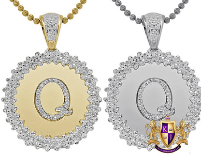Real Genuine Authentic Diamond 0.85 Cwt. Initial Letter Alphabet "Q" Round Flower Pendent Charm Chain Set 1.65''