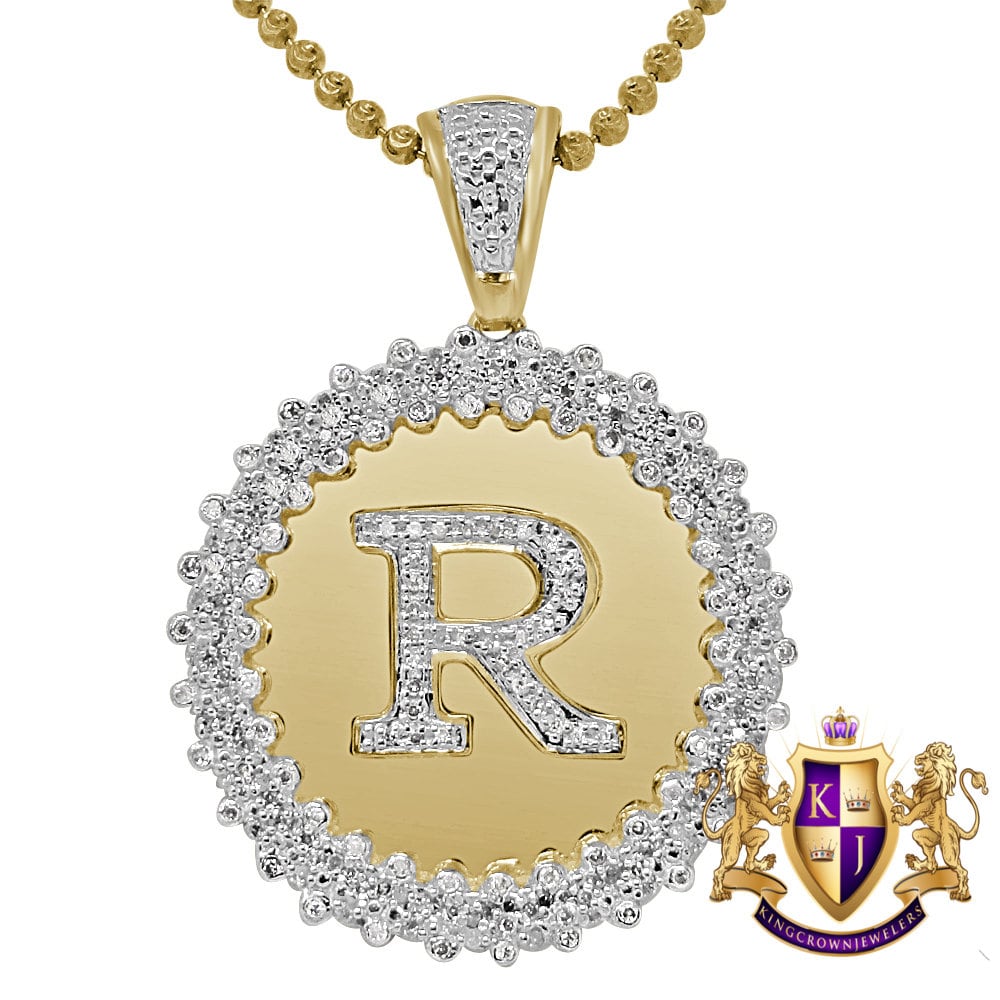 Real Genuine Authentic Diamond 0.85 Cwt. Initial Letter Alphabet "R" Round Flower Pendent Charm Chain Set 1.65''