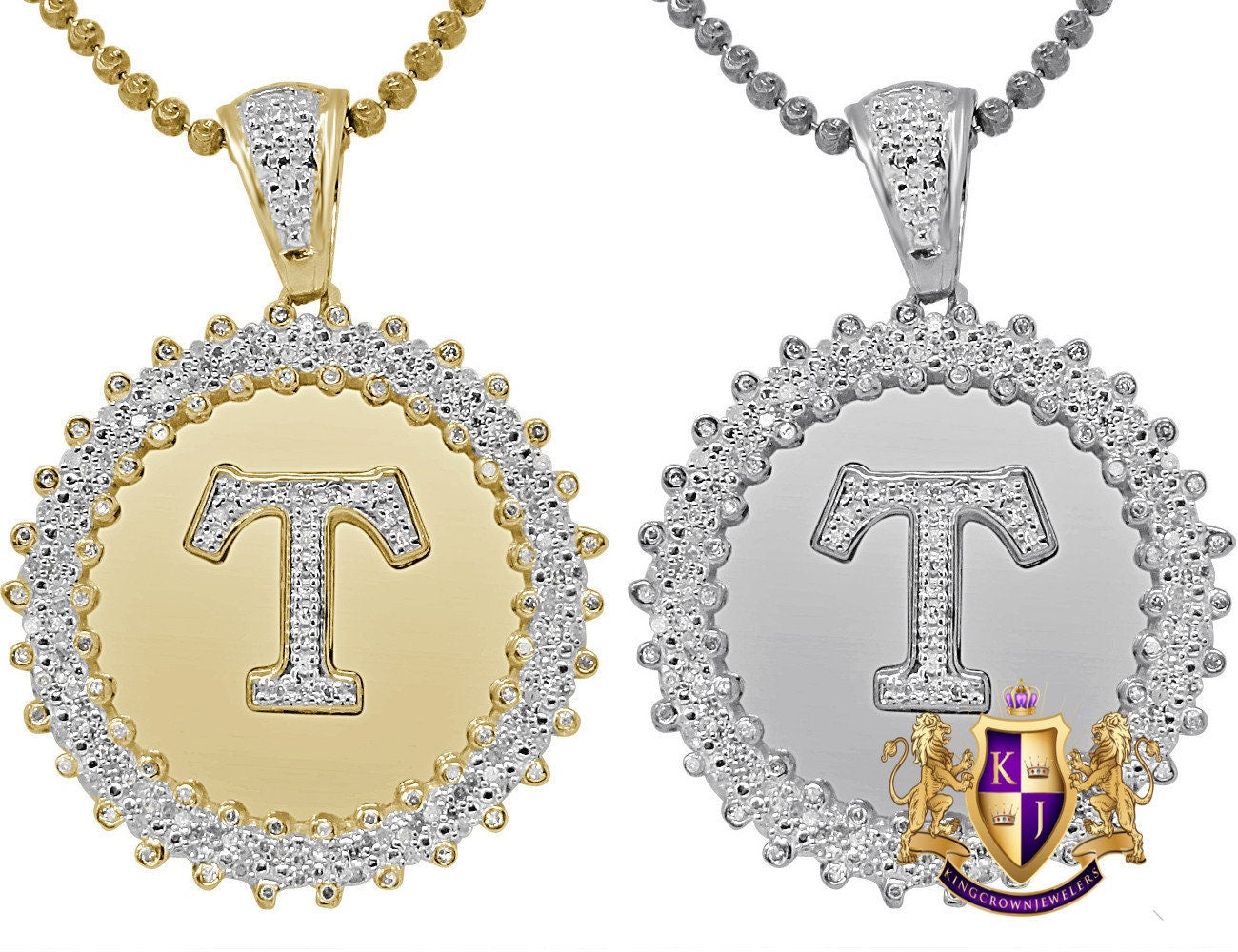 Real Genuine Authentic Diamond 0.85 Cwt. Initial Letter Alphabet "T" Round Flower Pendent Charm Chain Set 1.65''