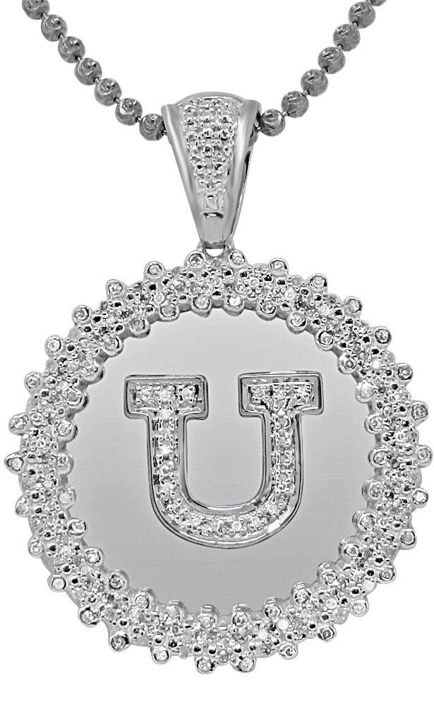 Real Genuine Authentic Diamond 0.85 Cwt. Initial Letter Alphabet "U" Round Flower Pendent Charm Chain Set 1.65''