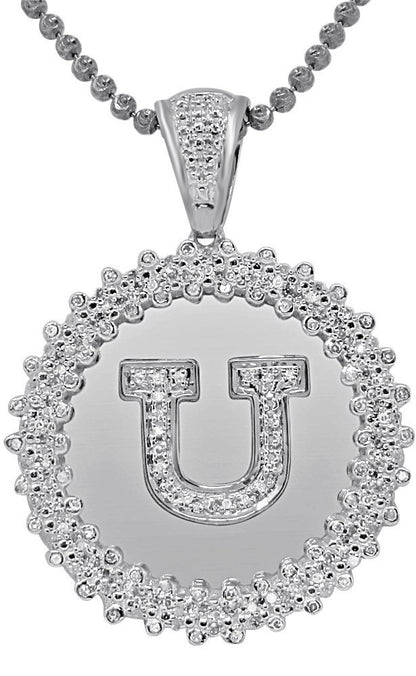 Real Genuine Authentic Diamond 0.85 Cwt. Initial Letter Alphabet "U" Round Flower Pendent Charm Chain Set 1.65''