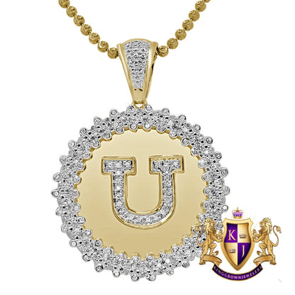 Real Genuine Authentic Diamond 0.85 Cwt. Initial Letter Alphabet "U" Round Flower Pendent Charm Chain Set 1.65''
