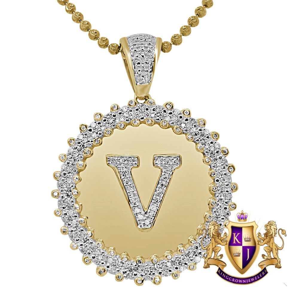 Real Genuine Authentic Diamond 0.85 Cwt. Initial Letter Alphabet "V" Round Flower Pendent Charm Chain Set 1.65''