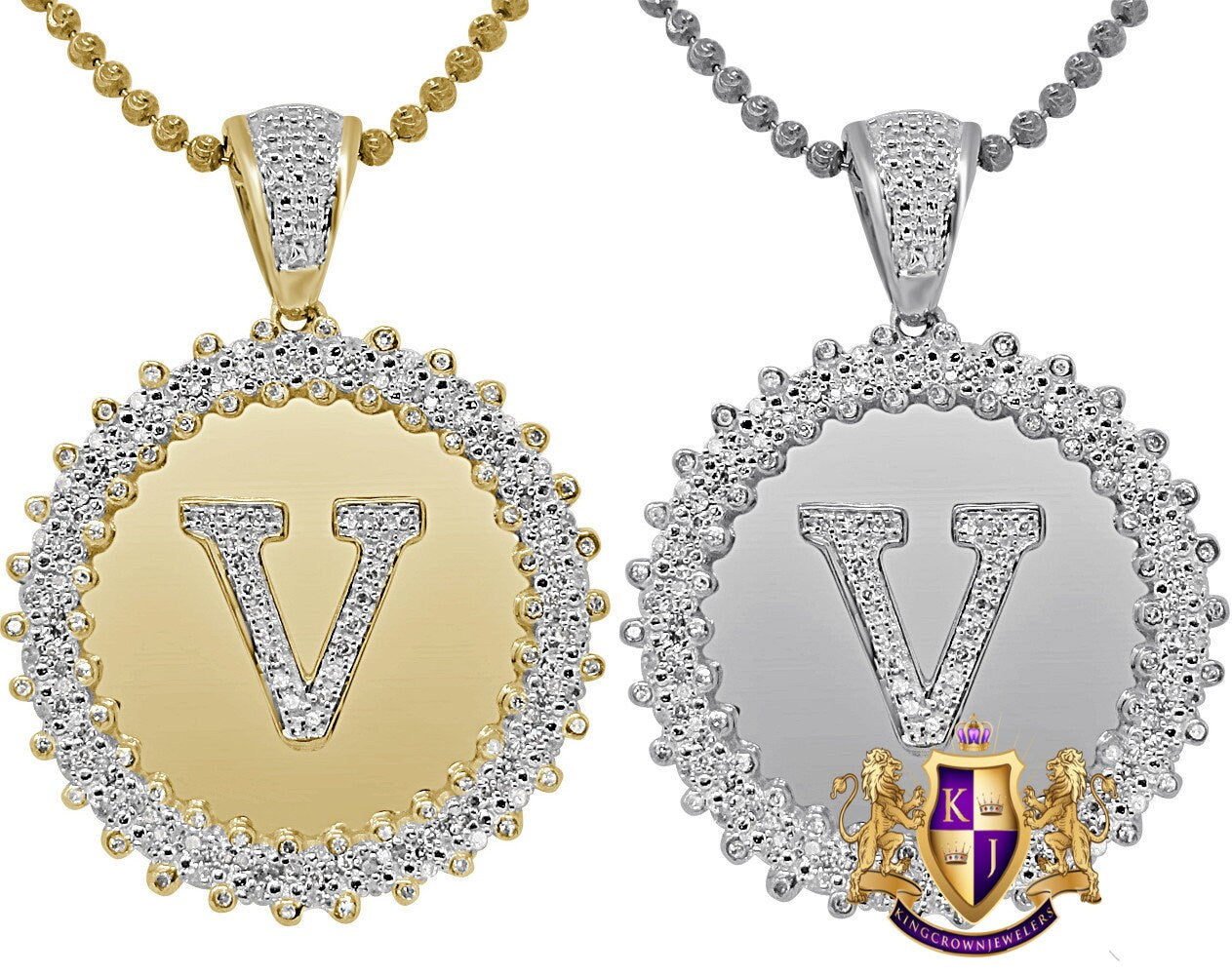 Real Genuine Authentic Diamond 0.85 Cwt. Initial Letter Alphabet "V" Round Flower Pendent Charm Chain Set 1.65''