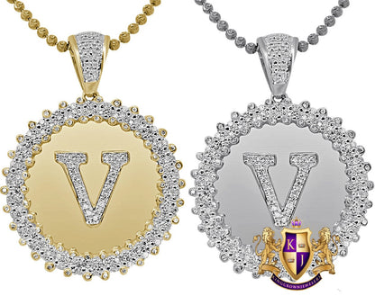 Real Genuine Authentic Diamond 0.85 Cwt. Initial Letter Alphabet "V" Round Flower Pendent Charm Chain Set 1.65''