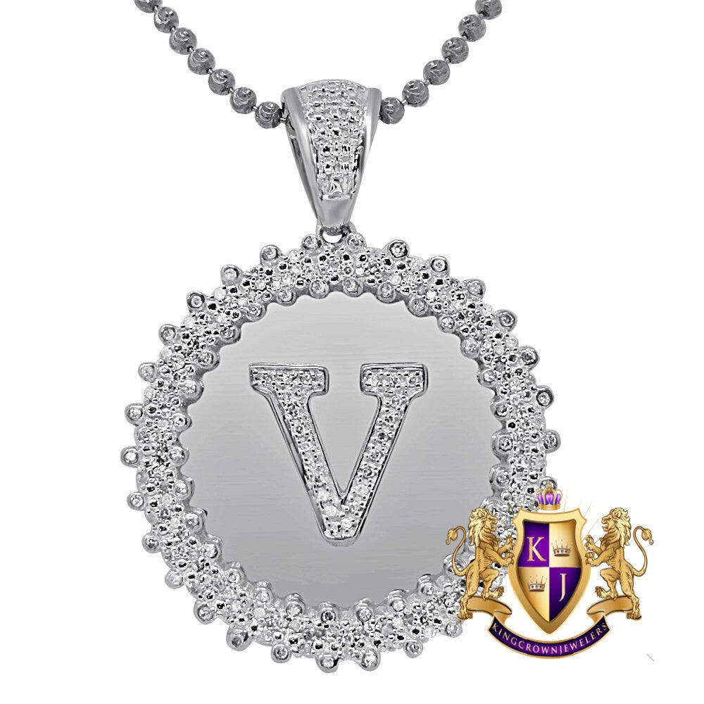Real Genuine Authentic Diamond 0.85 Cwt. Initial Letter Alphabet "V" Round Flower Pendent Charm Chain Set 1.65''