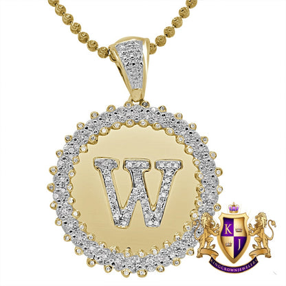Real Genuine Authentic Diamond 0.85 Cwt. Initial Letter Alphabet 'W" Round Flower Pendant 10K Gold On Unisex Charm Chain Neckless Set 1.65''